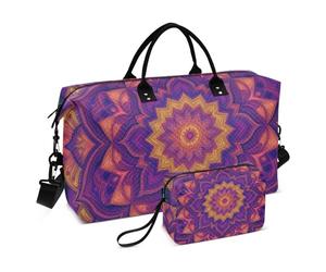 Ensemble de sacs à main avec grand sac et mini pochette matelassée, compartiments zippés, pratique pour un voyage court, Fleurs de Mandala., One Size, Classique