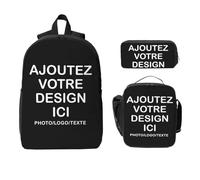 Ensemble de sacs d’école personnalisable 3 pièces avec sac à déjeuner et trousse - créez votre sac à dos pour enfants avec photo, texte, image ou logo, pour école, voyage, pique-nique et travail
