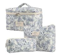 Ensemble de sacs de maquillage floral - sac de toilette organisateur de voyage 3 pièces, coton avec imprimés floraux, parfait pour les cosmétiques, les produits de beauté pour femme | accessoire de