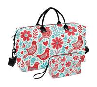 Ensemble de sacs de voyage 2 pièces avec compartiments zippés imprimés complets pratiques pour l'extérieur, Oiseau rouge floral, One Size, Classique