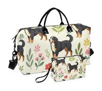 Ensemble de sacs de voyage 2 pièces avec compartiments zippés imprimés complets pratiques pour l'extérieur, Chien noir floral, One Size, Classique