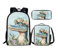 Ensemble de Sacs d'École Kuiaobaty pour Filles et Garçons 3 en 1 avec Sac à Lunch et Plumier pour Collège Moyen, crocodile
