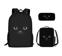 Ensemble de Sacs d'École Kuiaobaty pour Filles et Garçons 3 en 1 avec Sac à Lunch et Plumier pour Collège Moyen, motif chat noir