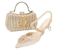 Ensemble de sacs dorés à talons en strass style nigérian pour femme avec mini pochette pour mariage, pêche, 43 EU