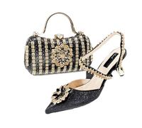 Ensemble de sacs dorés à talons en strass style nigérian pour femme avec mini pochette pour mariage, C0001, 40.5 EU