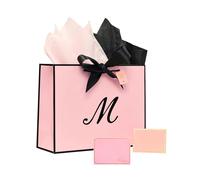 Ensemble de sacs en papier personnalisés, sac cadeau d'anniversaire monogrammé avec nœud en ruban, papier d'emballage et enveloppe autocollante assortie pour carte (noir rose, taille M - LT)