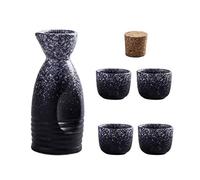 Ensemble De Saké Japonais Bouteille De Saké en Céramique Et Tasses à Saké avec Plateau en Bois pour La Maison Ou Le Restaurant, 1 Pot 4 Cups(Night Sky)