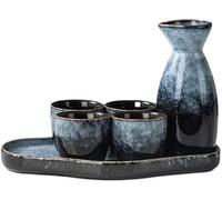 Ensemble de saké traditionnel, ensemble de saké en céramique, boisson chaude de saki de poterie japonaise traditionnelle en porcelaine, 6 pièces comprenant 1 bouteille de saké 1 plateau 4 tasses, for