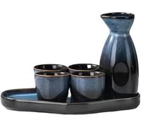 Ensemble de saké traditionnel, ensemble de saké en céramique, boisson chaude de saki de poterie japonaise traditionnelle en porcelaine, 6 pièces comprenant 1 bouteille de saké 1 plateau 4 tasses, for