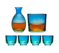 Ensemble de saké | Vaisselle à boire Pot en verre - Ensemble de tasses à saké transparent/bleu - Pour bar, restaurant, camping, fête, boisson, liqueur à whisky, boisson à la vodka, à la bière