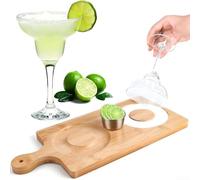Ensemble de salière pour cocktails margarita avec bol en acier inoxydable et plateau de service en bois, construction en bois de pin de qualité supérieure, design à suspendre peu encombrant pour bar