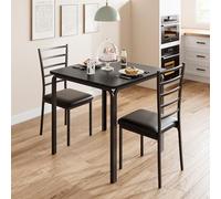 Ensemble de salle à manger 3 pièces avec 2 chaises, table carrée en métal et bois avec 2 chaises rembourrées, table de cuisine avec pieds en métal pour salle à manger, cuisine, salon, balcon - Noir