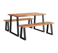 Ensemble de salle à manger 3 pièces en bois d'acacia massif avec finition à l'huile - Durable et élégant pour salle à manger ou cuisine - Acier revêtu par pulvérisation pour une stabilité optimale