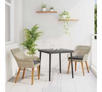 Ensemble de salle à manger, 3 pièces, en polyrotin, gris clair, résistant aux intempéries, pour terrasse, jardin et balcon, ensemble de salle à manger moderne