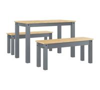 Ensemble de salle à manger 3 pièces Panama gris en pin massif avec finition cire de miel - Durable et respectueux de l'environnement pour une salle à manger élégante