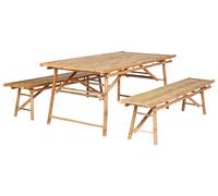 Ensemble de Salle à Manger 4 Places en Bambou Table avec 2 Bancs Bois clair Tind