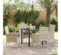 Ensemble de Salle à Manger 5 Pièces avec Coussins Gris Clair en Rattan Poly 3379808 Gris G
