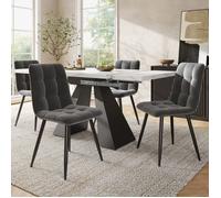 Ensemble de salle à manger 5 pièces avec table à rallonges aspect marbre (Lot de 4 ) et quatre chaises en velours gris