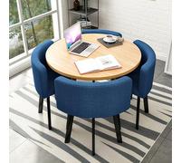 Ensemble de salle à manger 5 pièces avec table de conférence ronde et chaises de bar pour petits espaces, salle à manger et coin petit-déjeuner (bleu)