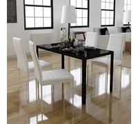 Ensemble de salle à manger 5 pièces avec table en verre trempé et 4 chaises en cuir synthétique noir et blanc, ensemble de meubles modernes pour cuisine et salle à manger, peu encombrant et