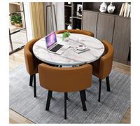 Ensemble de salle à manger 5 pièces avec table ronde de 80 cm et 4 chaises en cuir noir - Idéal pour cuisine, salle à manger, bureau, réception ou espace de loisirs
