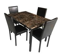 Ensemble de salle à manger 5 pièces en métal comprenant 1 table à manger en imitation marbre + 4 chaises noires (D comme indiqué)