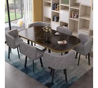 Ensemble de salle à manger 7 pièces imitation marbre avec 6 chaises rembourrées pour cuisine, salon et coin petit-déjeuner - Table rectangulaire élégante (90 x 150 cm)