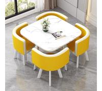 Ensemble de salle à manger avec table basse et 4 chaises, sièges et dossiers rembourrés confortables, idéal pour la maison, le salon, le balcon, le café et le bureau