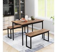 Ensemble de salle à manger avec table en placage de bois marbré et 2 bancs - Design peu encombrant pour les petits espaces