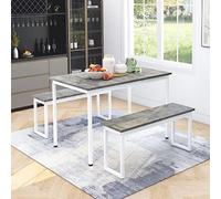 Ensemble de salle à manger avec table en placage de bois marbré et 2 bancs - Design peu encombrant pour les petits espaces