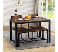 Ensemble de salle à manger avec table et 2 chaises et banc, style industriel, avec cadre en bois et acier, meuble de cuisine pour salle à manger