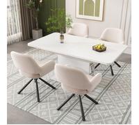 Ensemble de salle à manger avec table et 4 chaises,Table à rallonges en velours, fauteuil lounge à quatre pieds métalliques, blanc