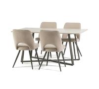 Ensemble de salle à manger avec table rectangulaire DAMIANO en MDF et 4 chaises KETTY rembourrées recouvertes de tissu bouclé