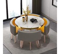 Ensemble de salle à manger contemporain 5 pièces avec table ronde et 4 chaises rembourrées, design moderne pour cuisine, salle à manger, bureau, pieds en métal robuste et rembourrage confortable, 90 x