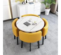 Ensemble de salle à manger contemporain pour 4 personnes avec chaises, petite table ronde pour salle à manger ou bureau 90 x 90 x 75 cm Table de conférence circulaire