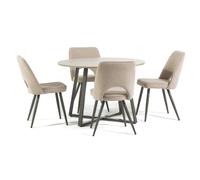 Ensemble de salle à manger - DAMIANO - Table ronde MDF - 4 chaises KETTY - Tissu bouclé - Design contemporain