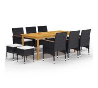 Ensemble de Salle à Manger de Jardin 11 pcs Noir Mobilier à Dîner Patio vidaXL