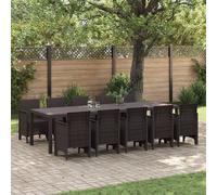 Ensemble De Salle À Manger De Jardin 11 Pièces En Poly Rattan Marron, Table De Jardin Vidaxl Marron 150x100x73 Cm En Poly Rattan, Chaises De Jardin Vidaxl 2 Pcs Marron En Poly Rattan, Chaises De Jardi