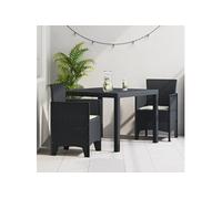 vidaXL Ensemble de salle à manger de jardin 3 pièces avec coussins en rotin poly anthracite 3378676 Gris G