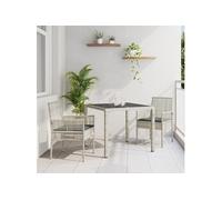 vidaXL Ensemble de Salle à Manger pour Jardin 3 pcs Gris Clair, Jardin et Terrasse, Ensemble Moderne, Salle à Manger Résistante, Table en Verre Lounge, Mobilier en Rattan