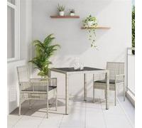 Ensemble de salle à manger de jardin 3 pièces avec coussins Gris clair Poly Rattan 3334895 Gris