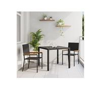 Ensemble de salle à manger de jardin 3 pièces noir en rattan poly, Chaises de jardin empilables avec coussins Ensemble de 2 piè