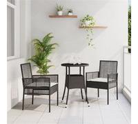 Ensemble de Salle à Manger de Jardin 3 Pièces Noir Poly Rotin