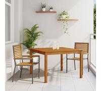 Ensemble De Salle À Manger De Jardin 3 Pièces Vidaxl Gris Poly Rattan Acacia, Chaises De Jardin Empilables Vidaxl Avec Coussins 2 Pcs Gris Poly Rattan