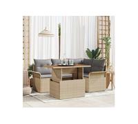 Ensemble de Salle à Manger de Jardin 5 Pièces avec Coussins Beige Rotin Acacia