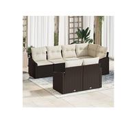 Ensemble De Canapés De Jardin Vidaxl 7 Pièces Cadre Brun, Coussins Beiges
