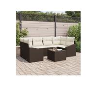 Ensemble de salle à manger de jardin 7 pièces avec coussins marron poly rattan