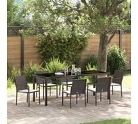 Ensemble de salle à manger de jardin 7 pièces avec des coussins en poly rotin marron G