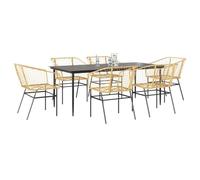 Ensemble de salle à manger de jardin 7 pièces en rotin synthétique marron, plateau en verre, 200 x 100 cm, pour terrasse, balcon et jardin, robuste