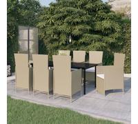 Ensemble de Salle à Manger de Jardin avec Coussins 9 pcs Beige Dîner vidaXL